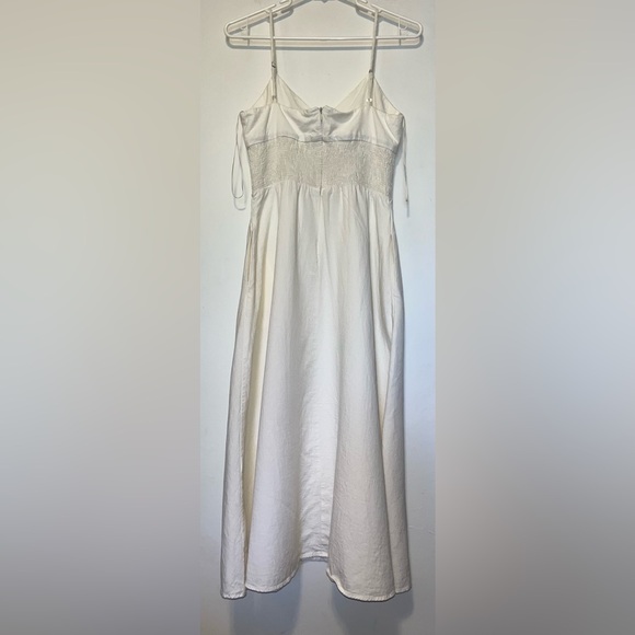 Zara Linen Blend Smocked Midi Sundress Ecru White Size M - Picture 3 of 8